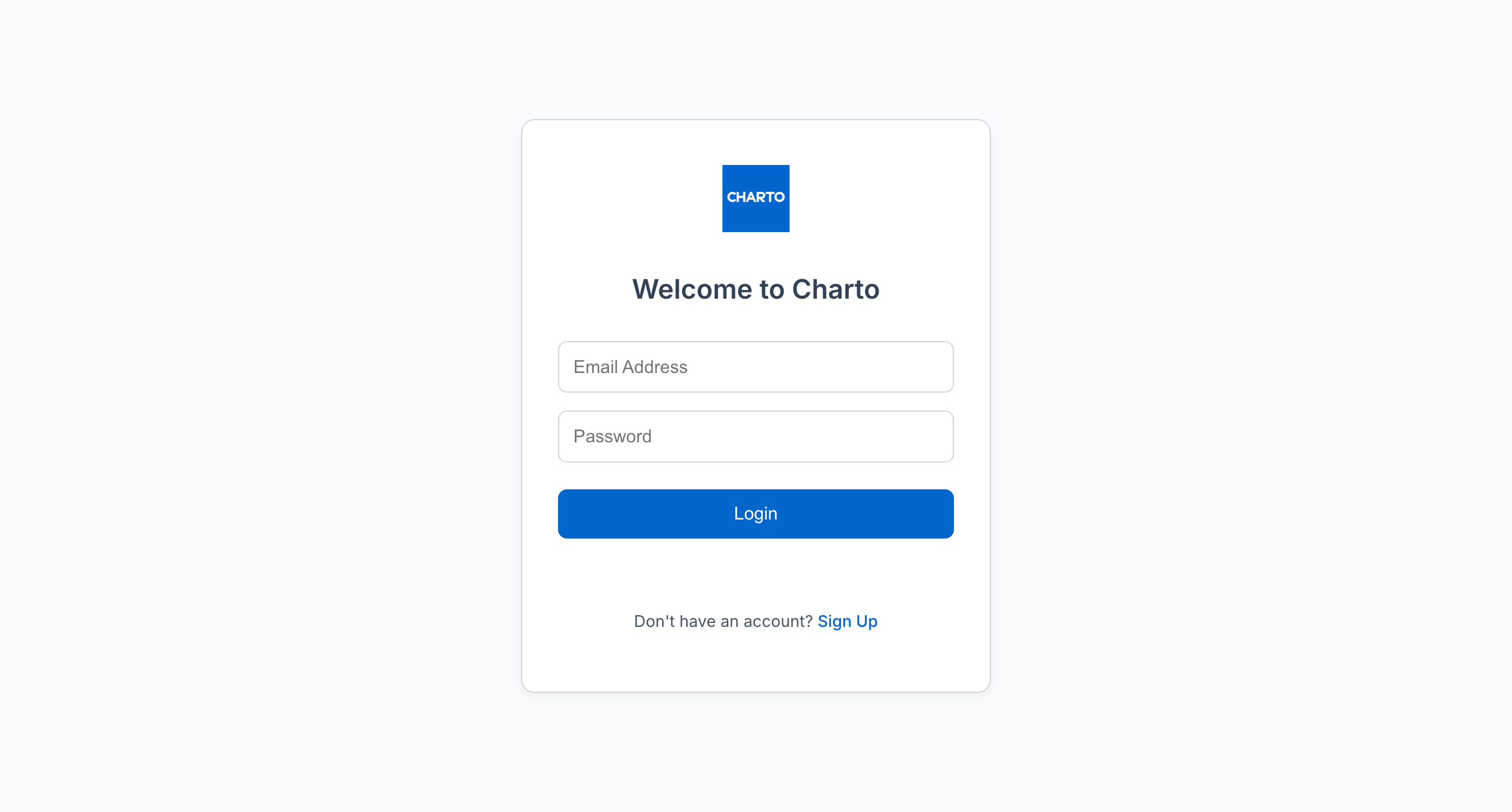 Login screen for Charto.co accounting app.